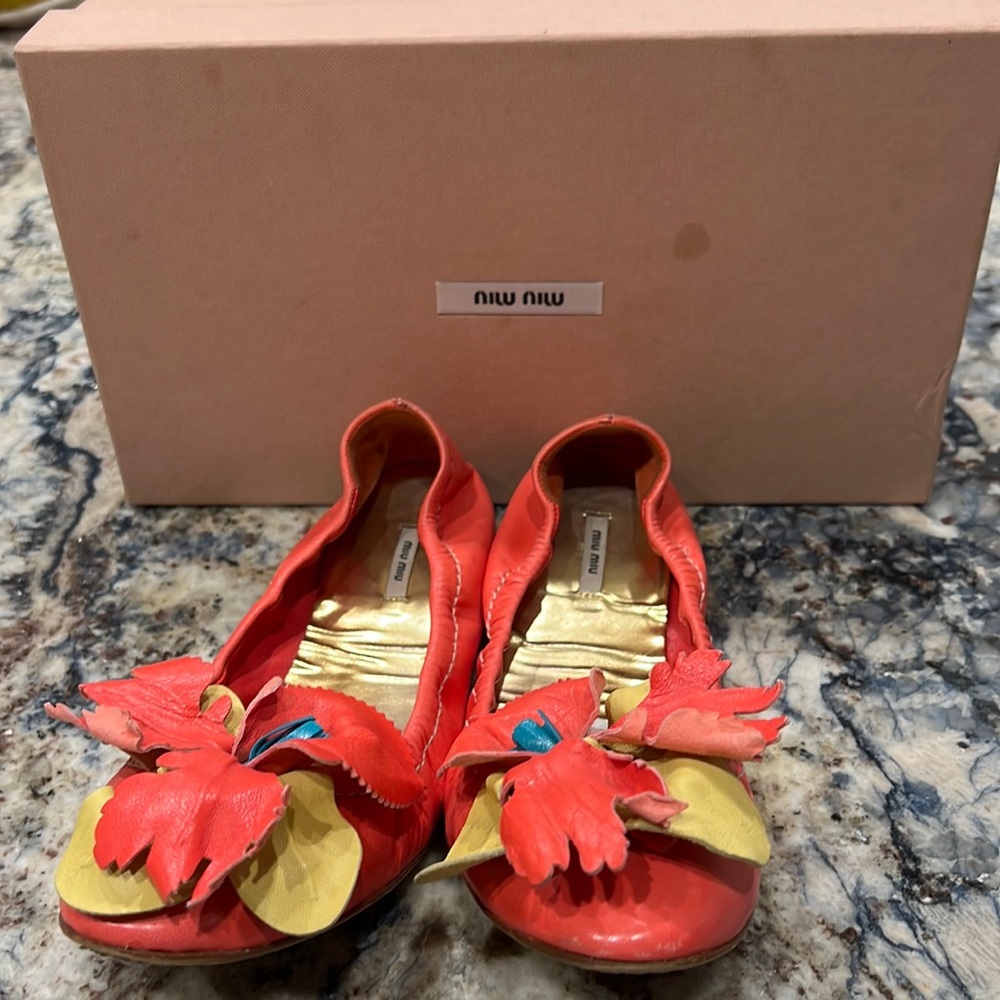 Miu Miu vibrant color floral ballet flats